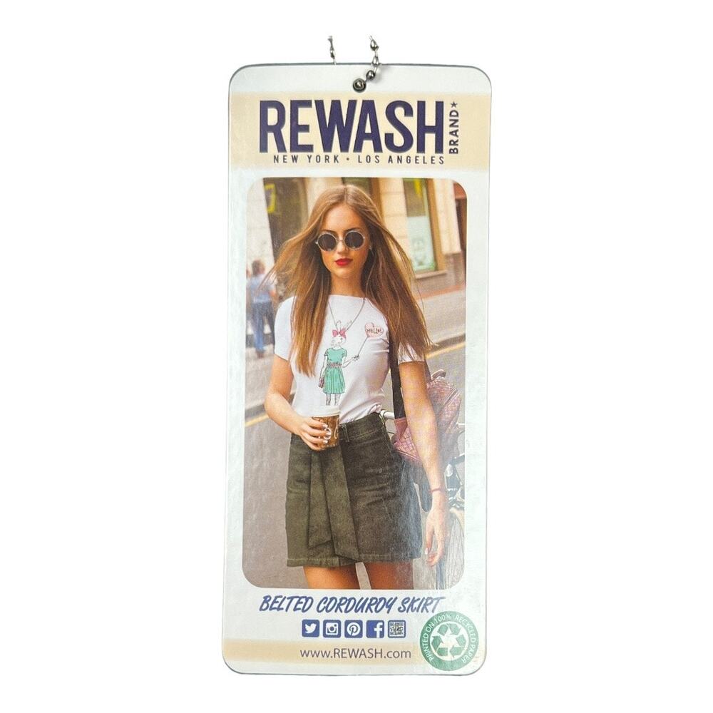 Rewash NWT Corduroy Mini Skirt Juniors 5/27 Green Tie Waist A Line Retro - Picture 3 of 5